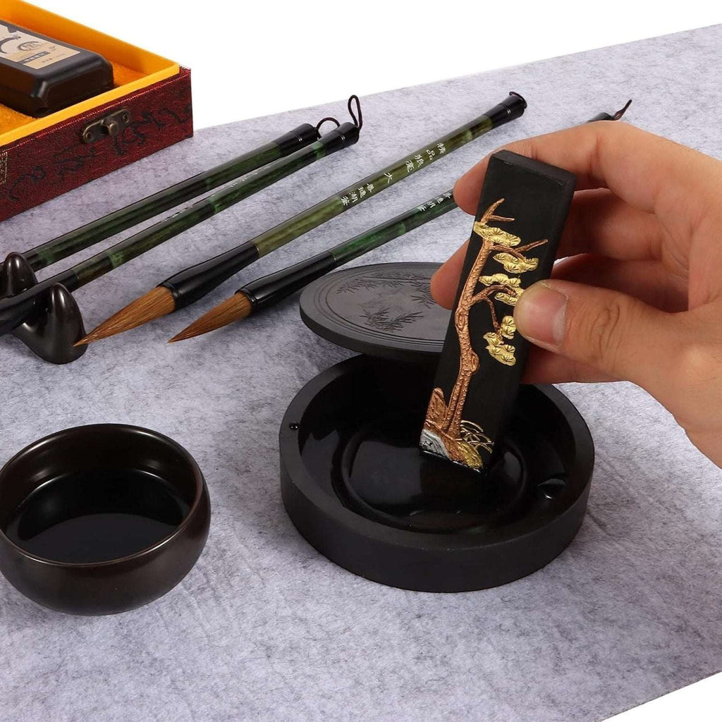 Chinese Calligraphy Set Japanese Kanji Art Beginners Sumi Brushes Ink Stone Case