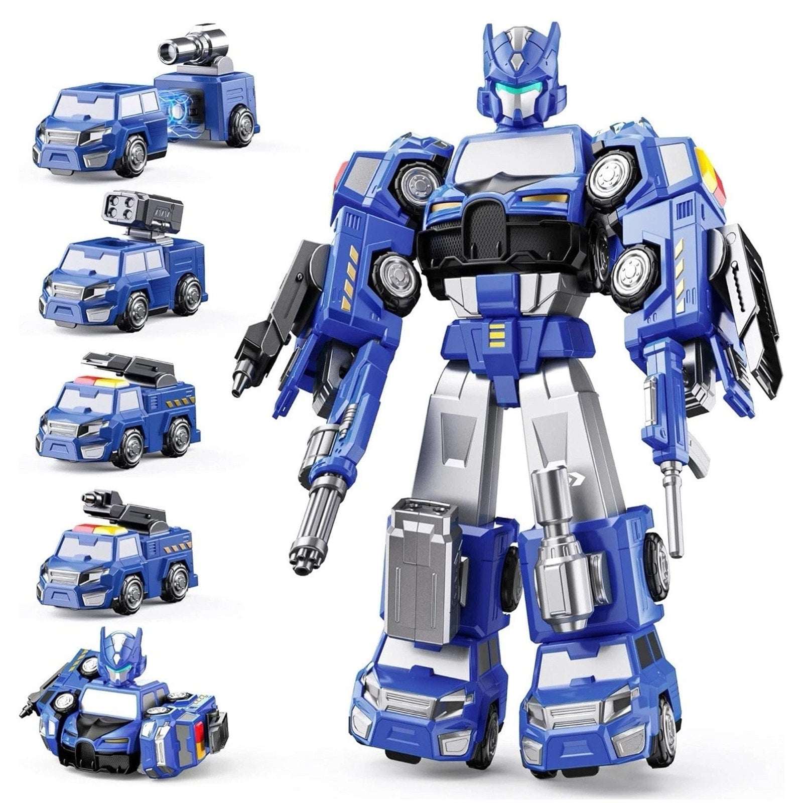 5-in-1 Magnetic Transforming Police Trucks Cars Robot Toys Easy DIY STEM