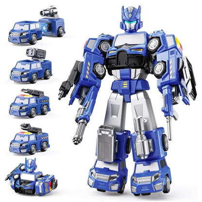 5-in-1 Magnetic Transforming Police Trucks Cars Robot Toys Easy DIY STEM