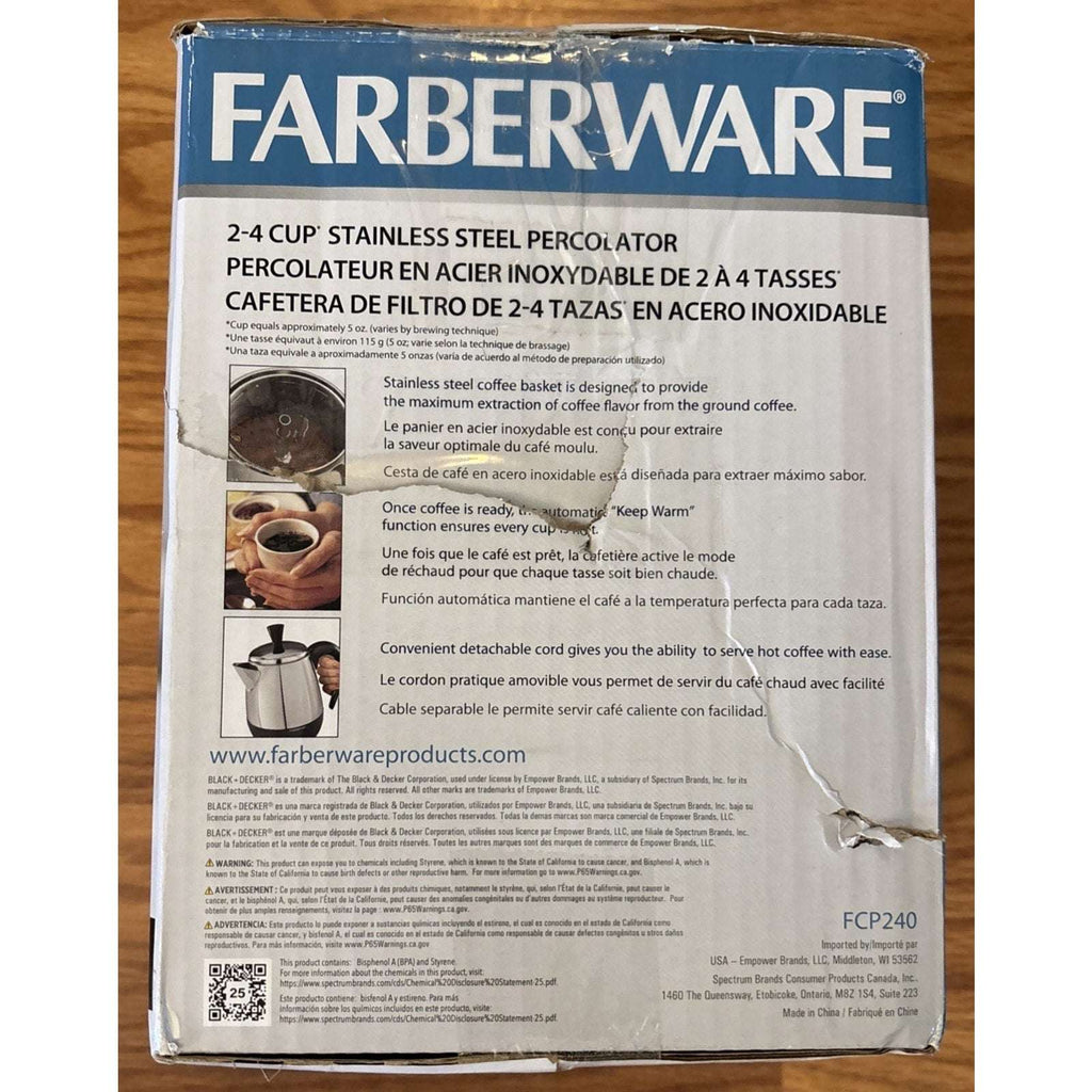 Farberware Electric Coffee Percolator FCP240 Stainless Steel Basket Automatic