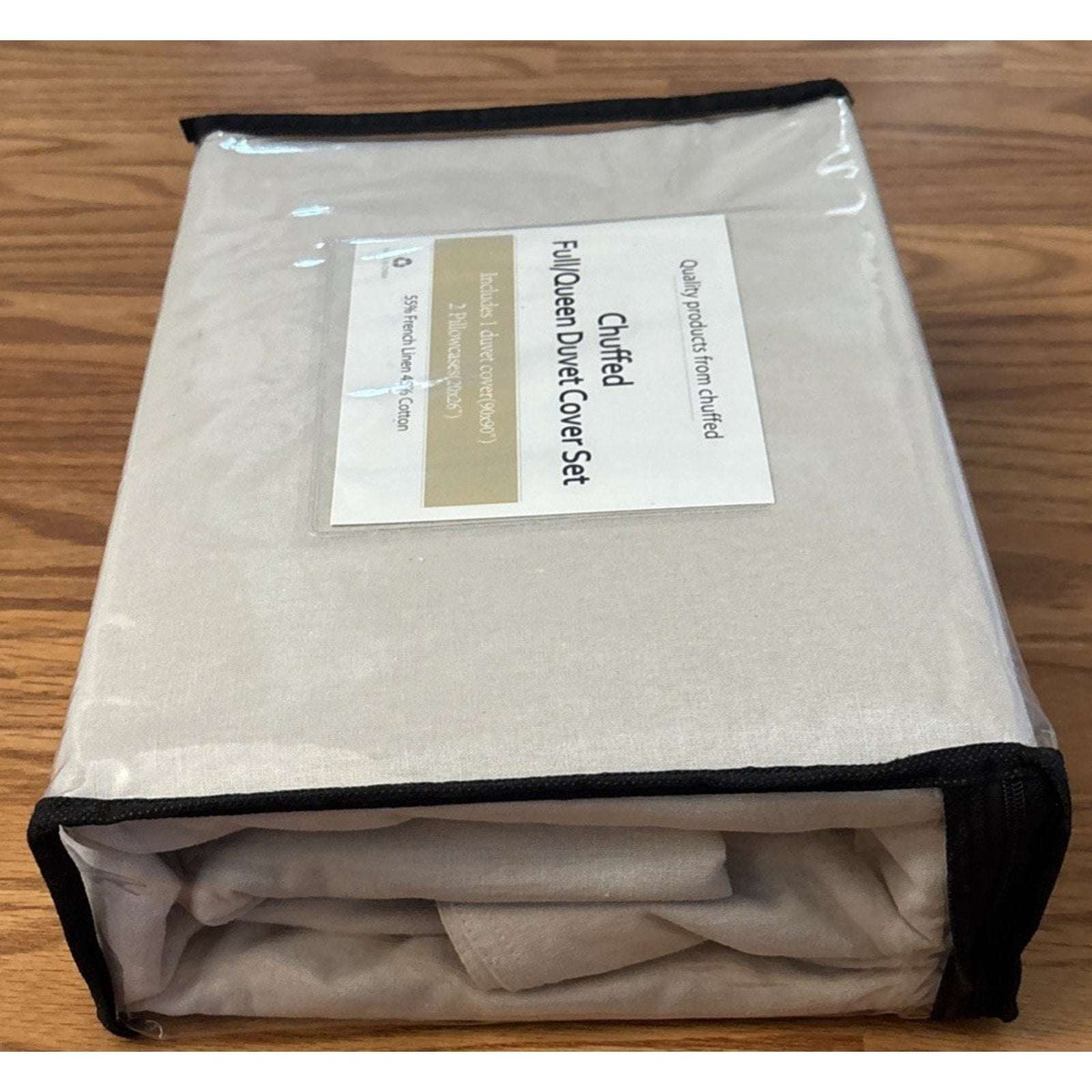 CHUFFED 54% French Linen 45% Cotton Duvet Cover Set 3PC Full/Queen Natural Linen