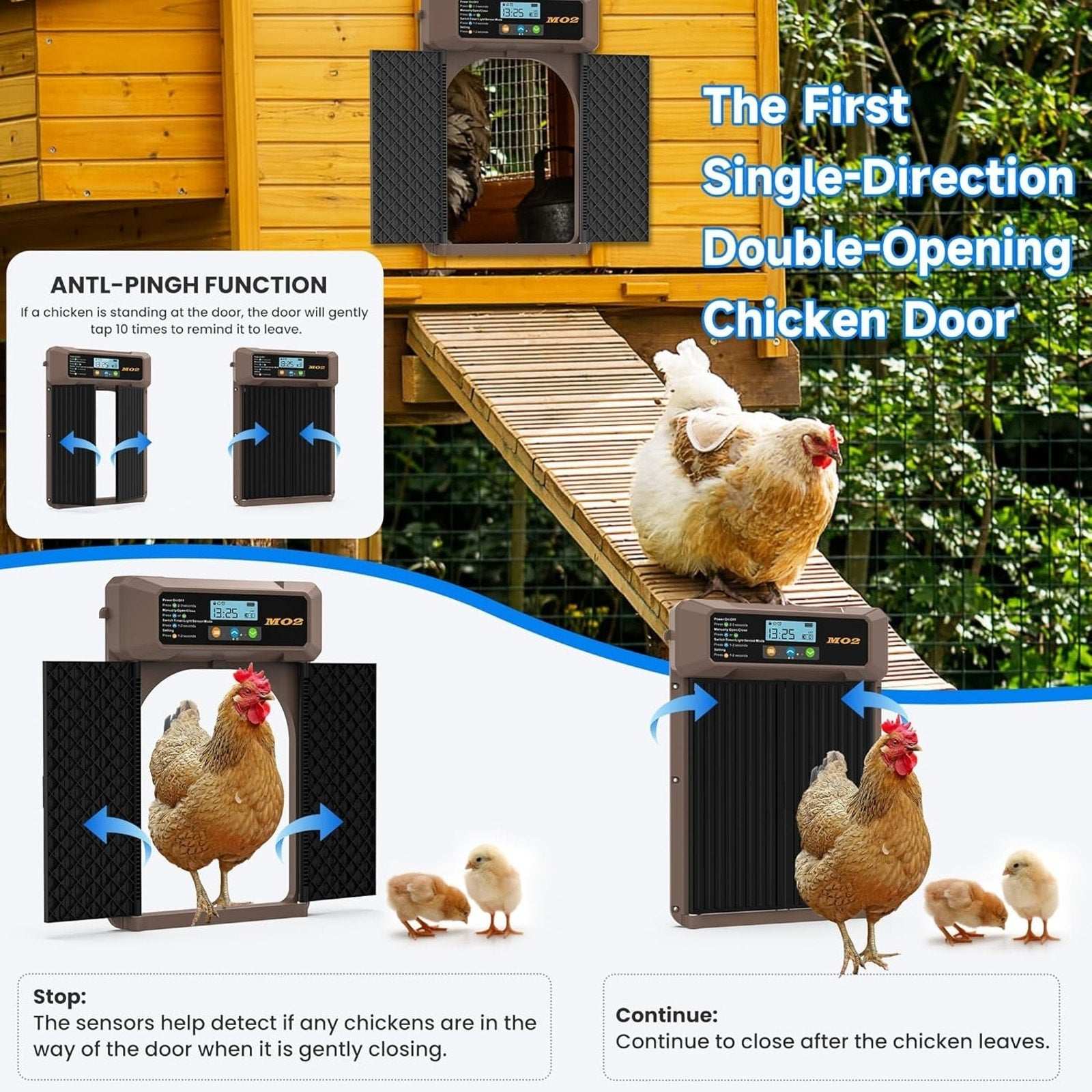Automatic Solar Powered Electric Chicken Coop Double Door Remote, Light Sensors+