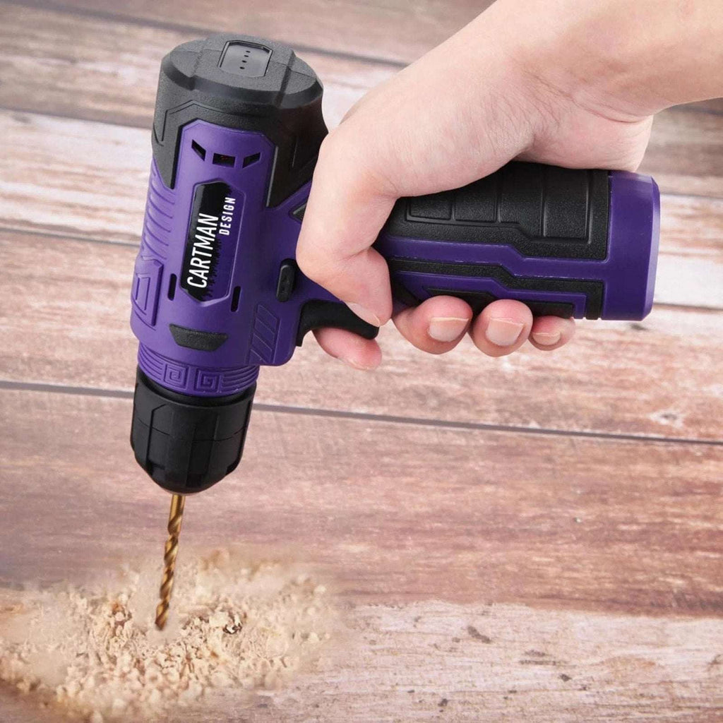 CARTMAN 150 Piece Tool Set, Home Tool Kit w/ 8V Purple Cordless Drill Set & Case