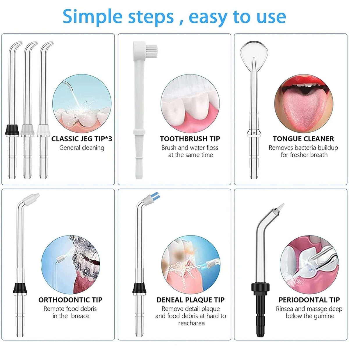 TUREWELL Water Dental Flosser for Gums Teeth Braces Cleaner Pick with 8 Jet Tips