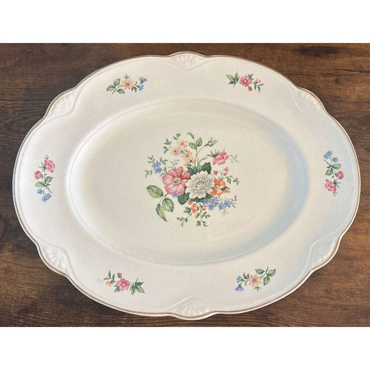 1946 Homer Laughlin Marigold SPRINGTIME 13-3/4" Serving Platter USA Gold Rim