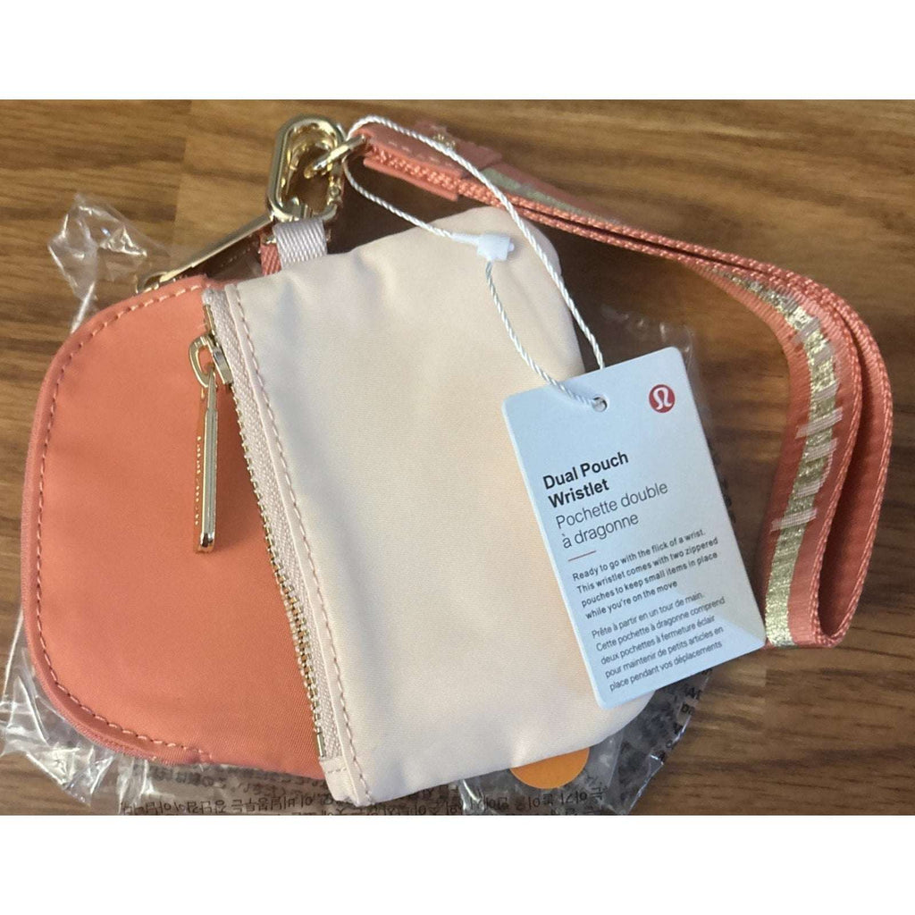 Lululemon Dual Pouch Wristlet Wordmark Melon/Peach, Light Pink with Gold