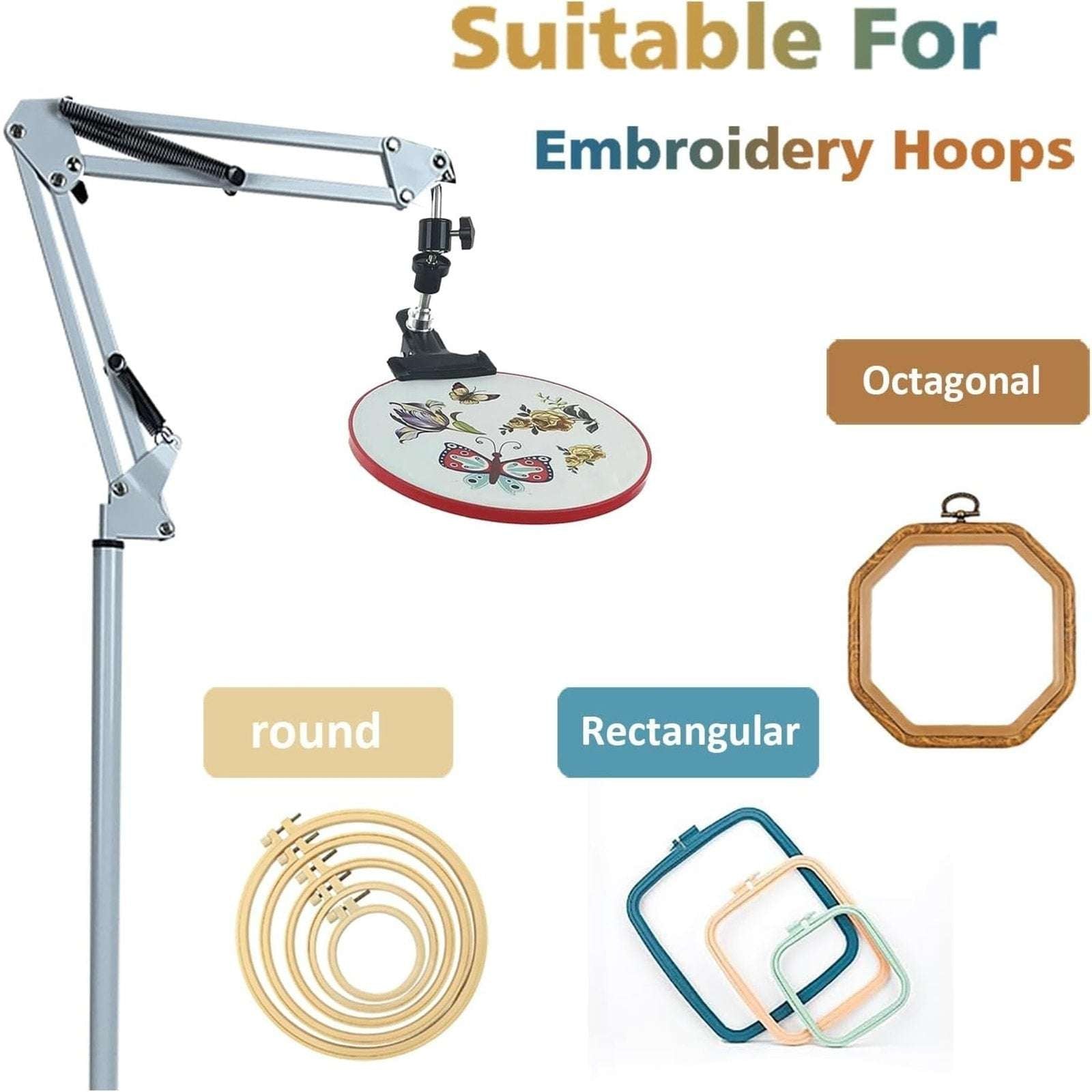 Embroidery Hoops Floor Stand Holder, 360° Rotate Hands Free + Phone Holder White