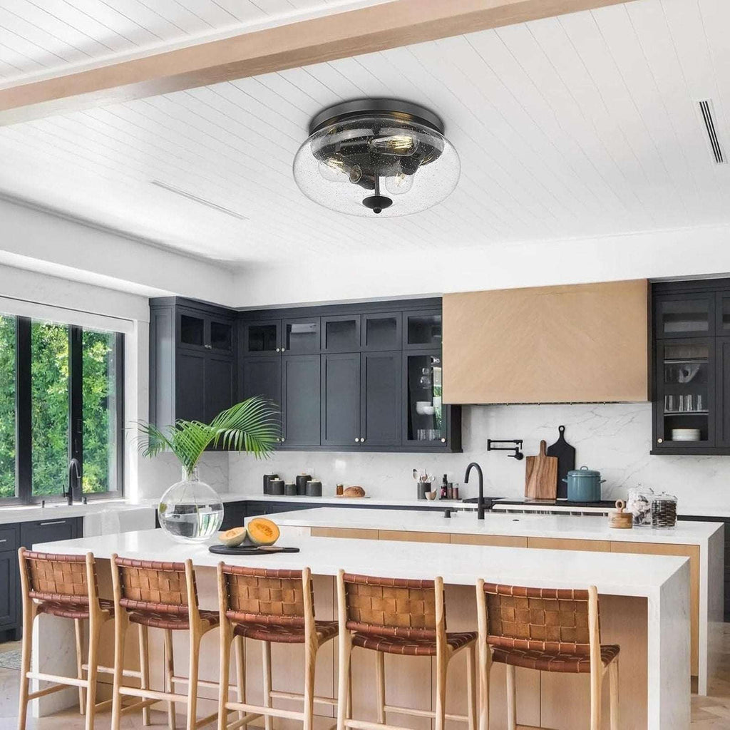 DARKAWAY Ceiling Light Fixture 2-Light Flush Mount Indoor/Outdoor Seeded Glass