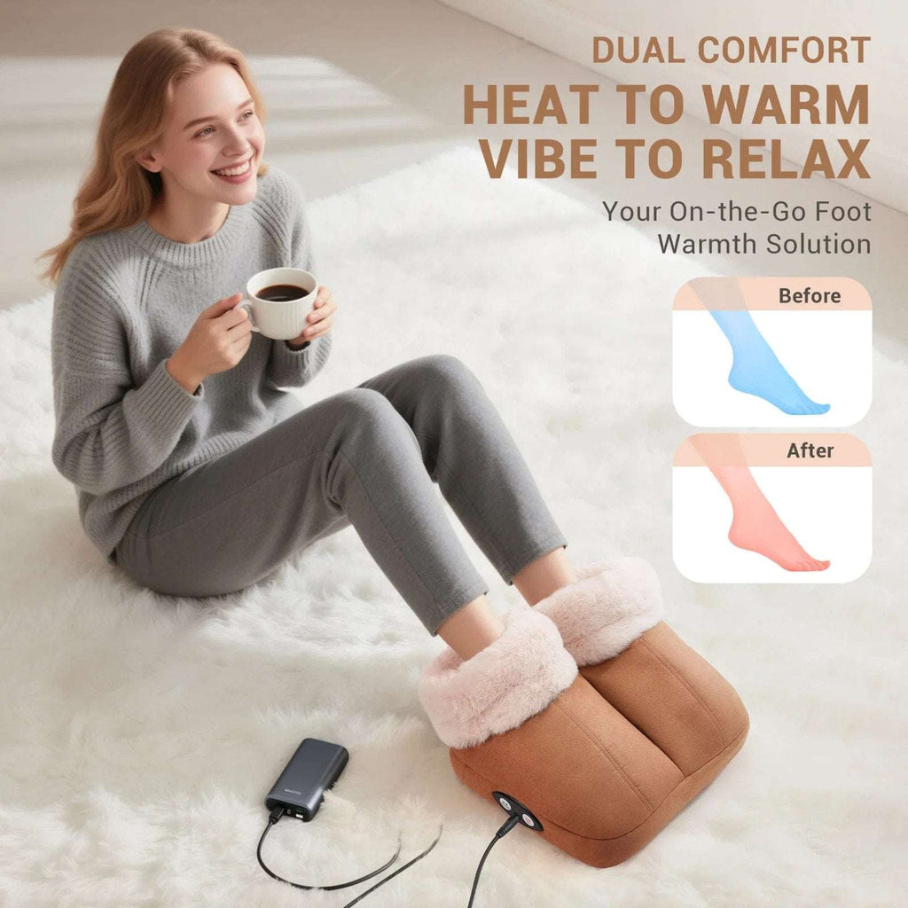 Mynt Foot Warmer with Vibration Massage, Plush Suede and Wool, Fast Heating
