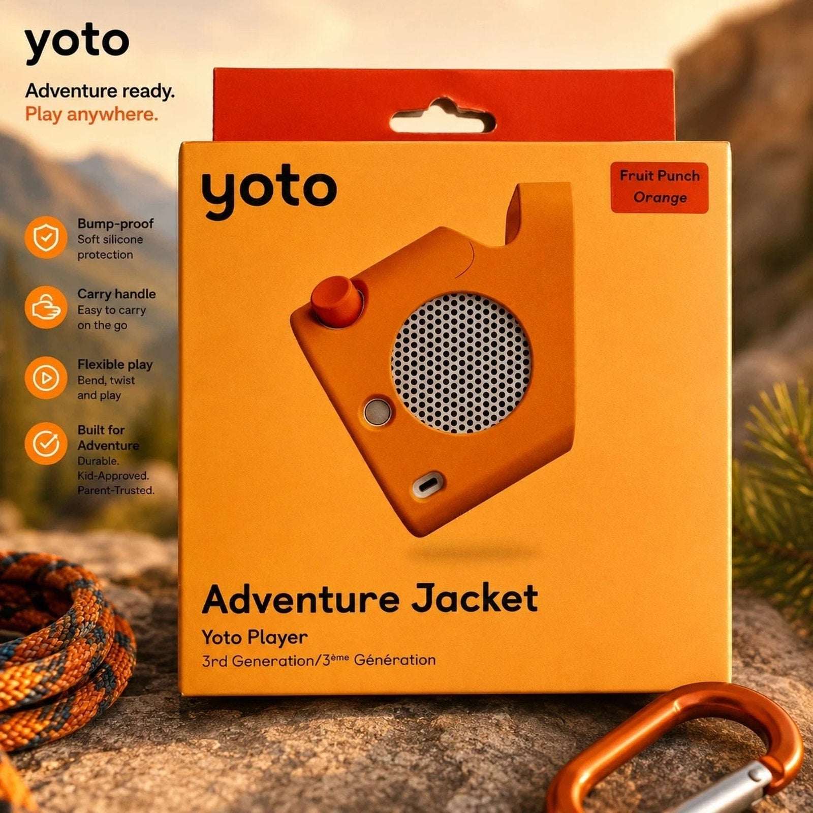 Yoto Player 3rd Generation Silicone Adventure Jacket w/ Carry Handle Fruit Punch