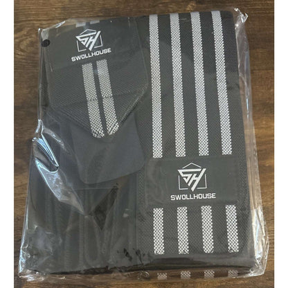 SWOLLHOUSE Knee Wraps + Wrist Wraps + Weight Lifting Straps Bundle (1 Pair Each)