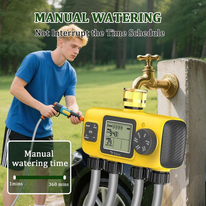 4-Zone Programmable Digital Smart Water Timer w/ Brass Inlet, Rain Delay, Anti-R