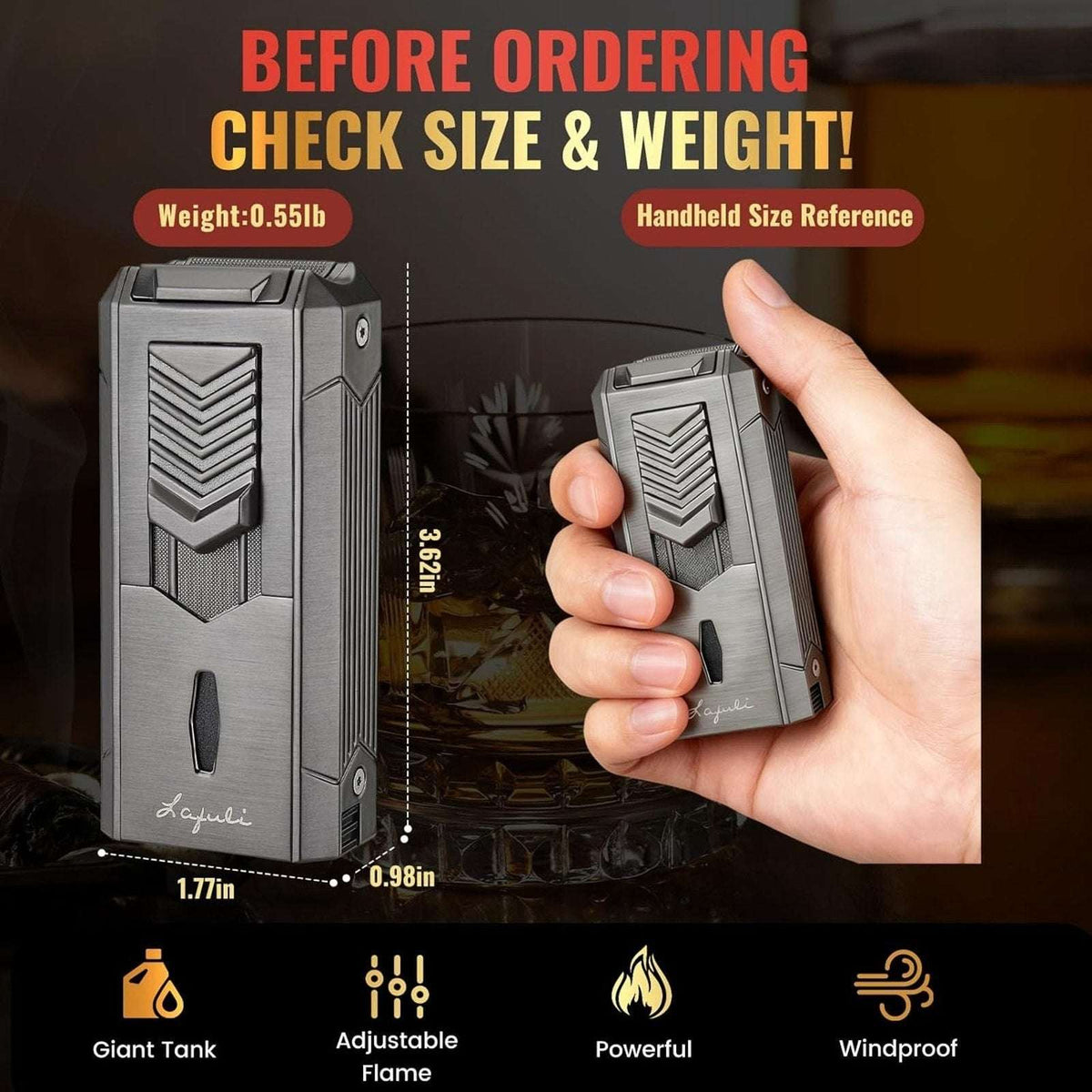 All in 1 Cigar Torch Lighter V-Cutter, Punch, Holder, Draw Enhancer, Twin Nubber