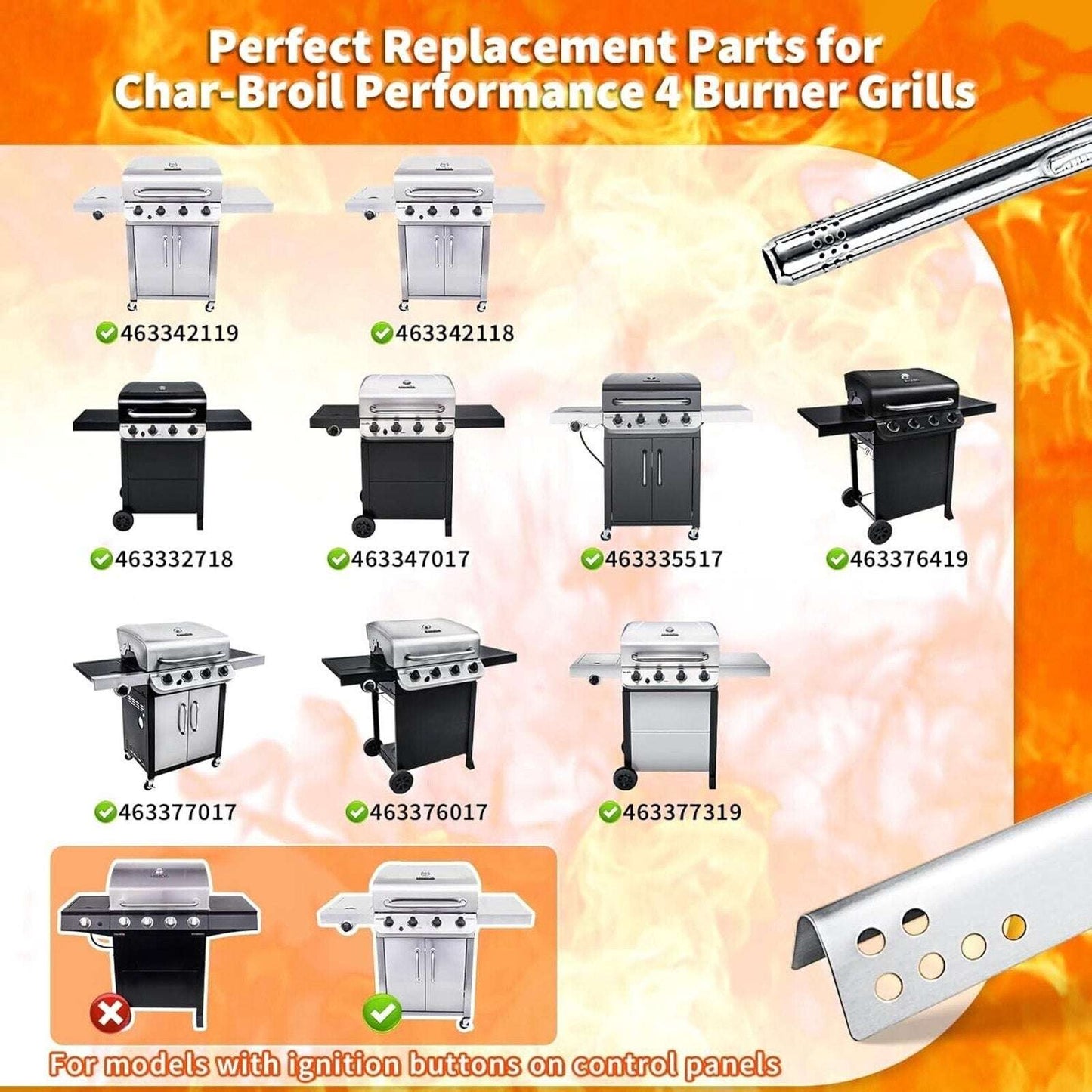 Hisencn Grill Replacement Set Parts for Charbroil Performance 4 Burner Grills