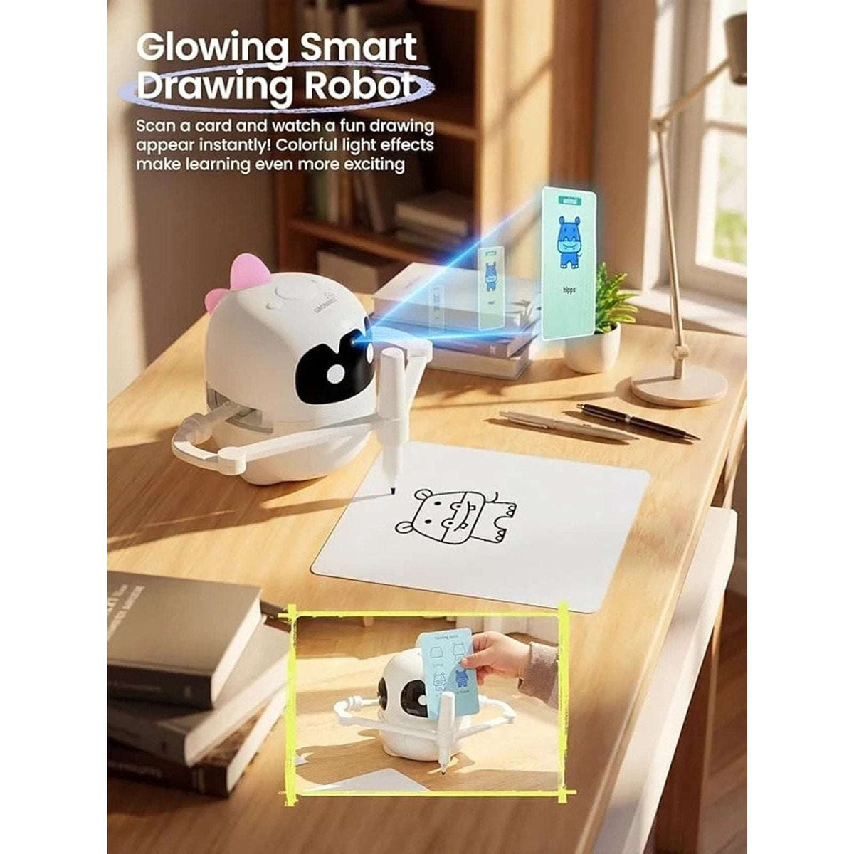 Smart Drawing Robot for Kids w/ 150 Cards, Lights & Voice Guide Educational Art