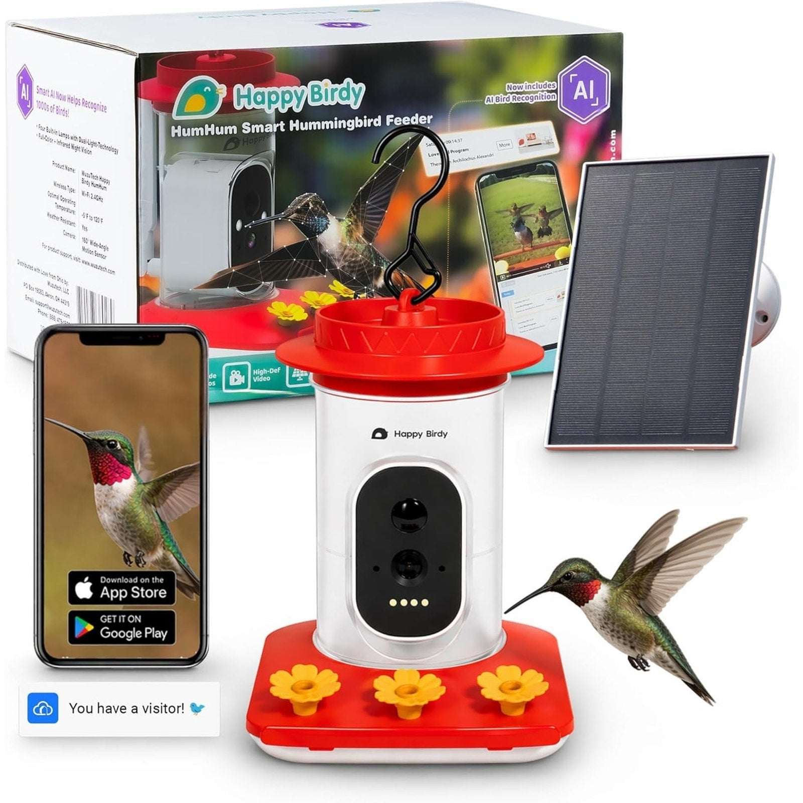 AI Smart Hummingbird Feeder Solar Camera w/ Video 160° Motion Sensor Nightvision
