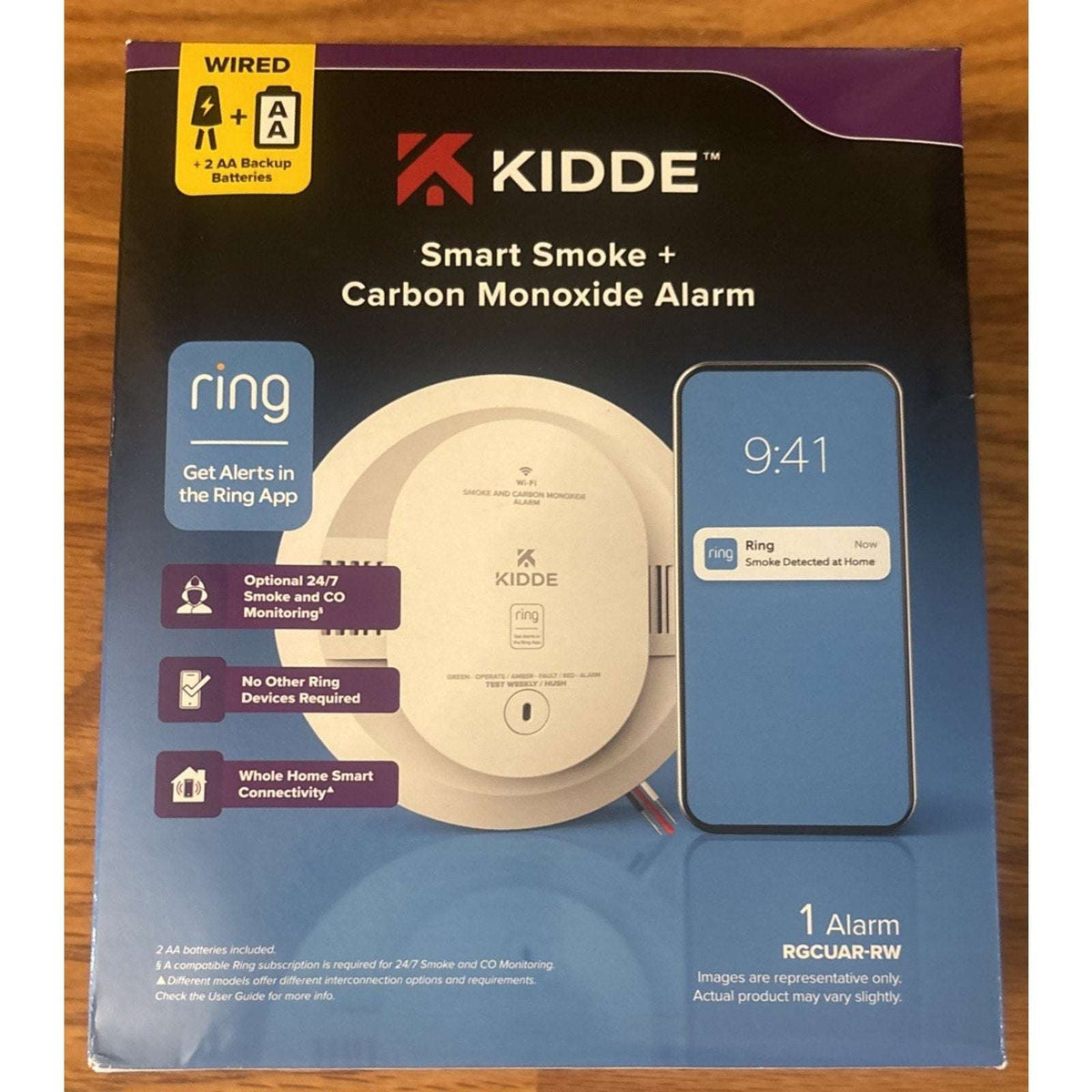 Kidde Ring Enabled Smart Smoke + Carbon Monoxide Alarm Detector Wired RGCUAR-RW