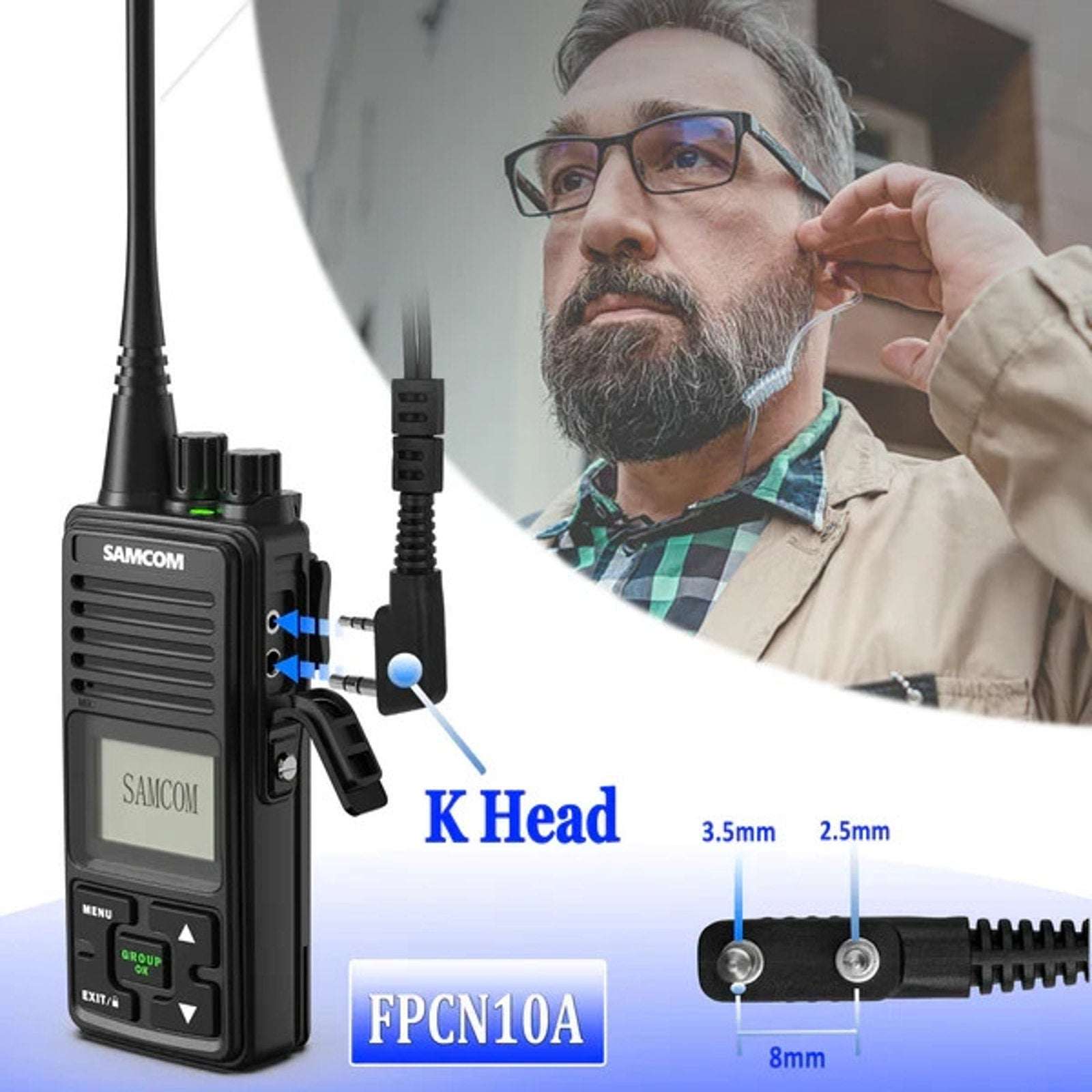 6 SAMCOM 2 Pin Hands-Free 2-Way Radio Earpiece w/ Mic For FPCN30A FPCN10A Radios