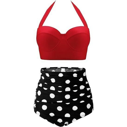 CHERRY CAT Vintage Retro Polka Dot High Waisted Underwire Bikini Two Piece Sz XL