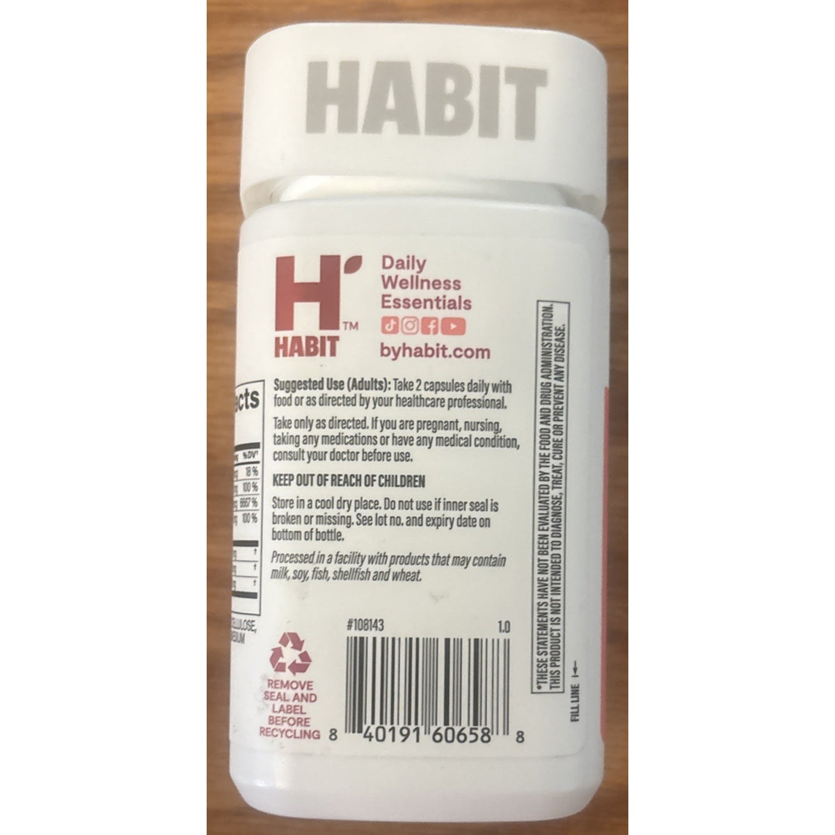 Habit H' Hair Skin Nails Biotin Aloe Vit A + C Capsules 60ct Non-GMO Exp 02/28