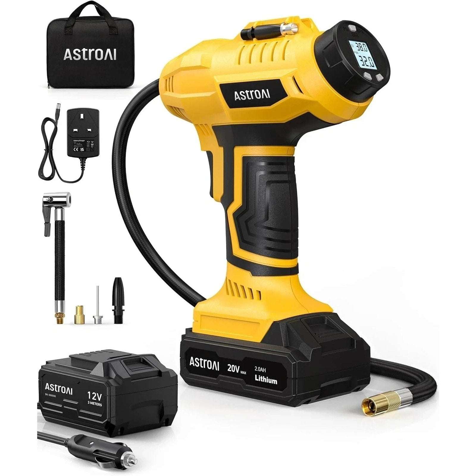 AstroAI Tire Inflator Cordless Air Compressor 160PSI w 12V/20V Dual Power Supply