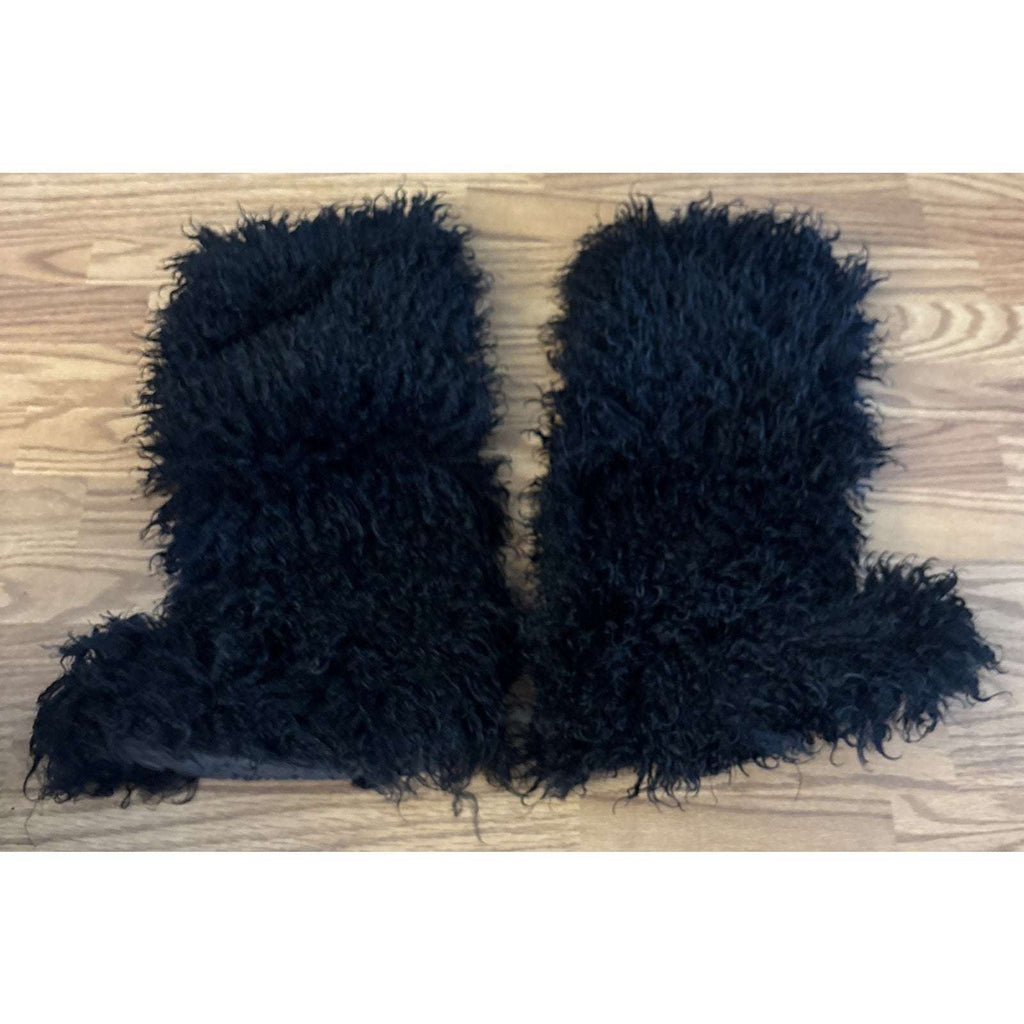 Y2K Rave Shaggy Mongolian Faux Fur Knee High Black Furry Moon Boots Sz 13 Womens