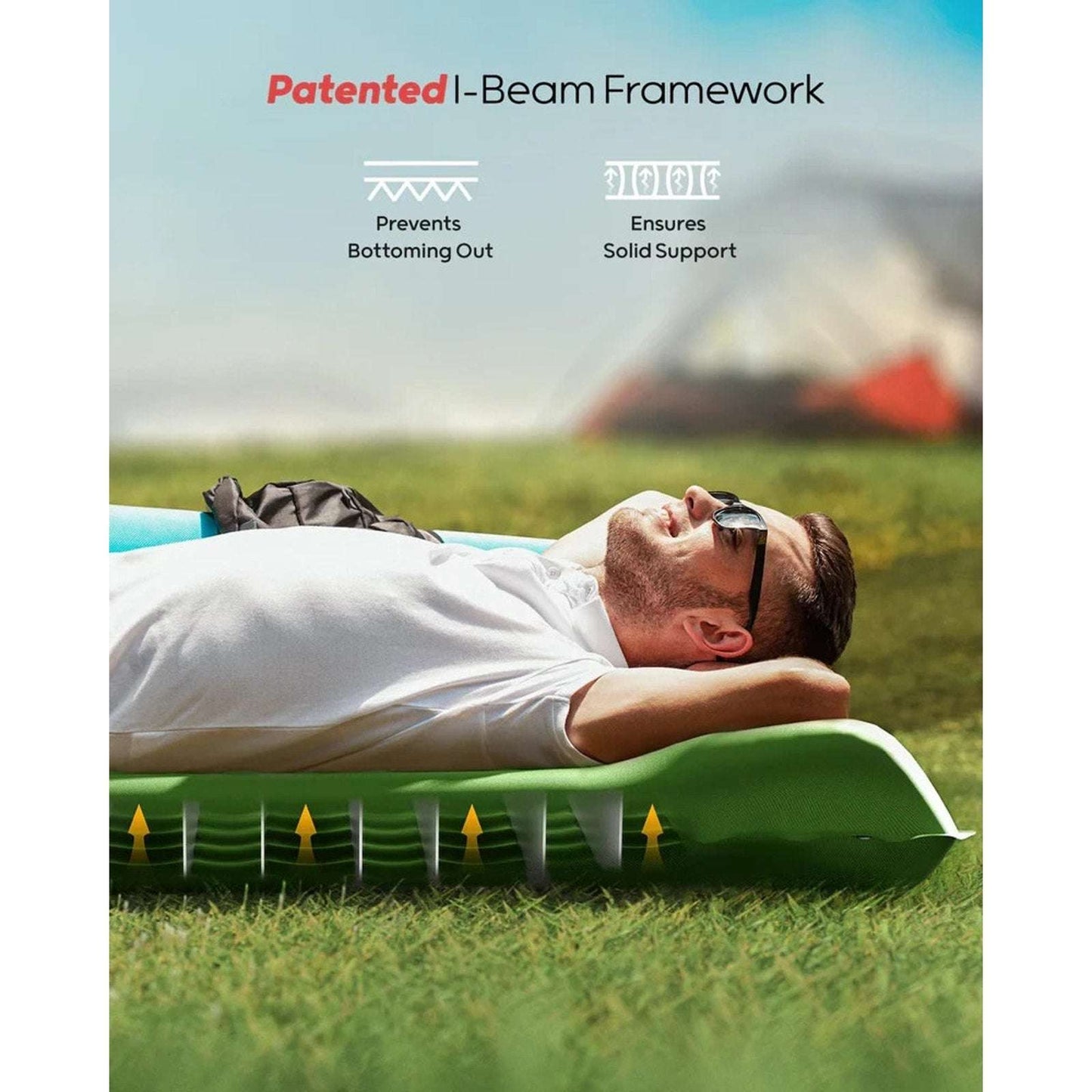 2 Person Ultralight Camping Inflatable Sleeping Mattress Pad Built-in Foot Pump