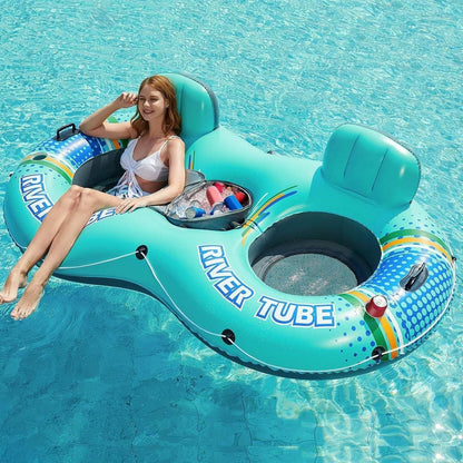 Inflatable 2 Person River Tube Float w/ Cooler Heavy Duty Double Water Pool Lake
