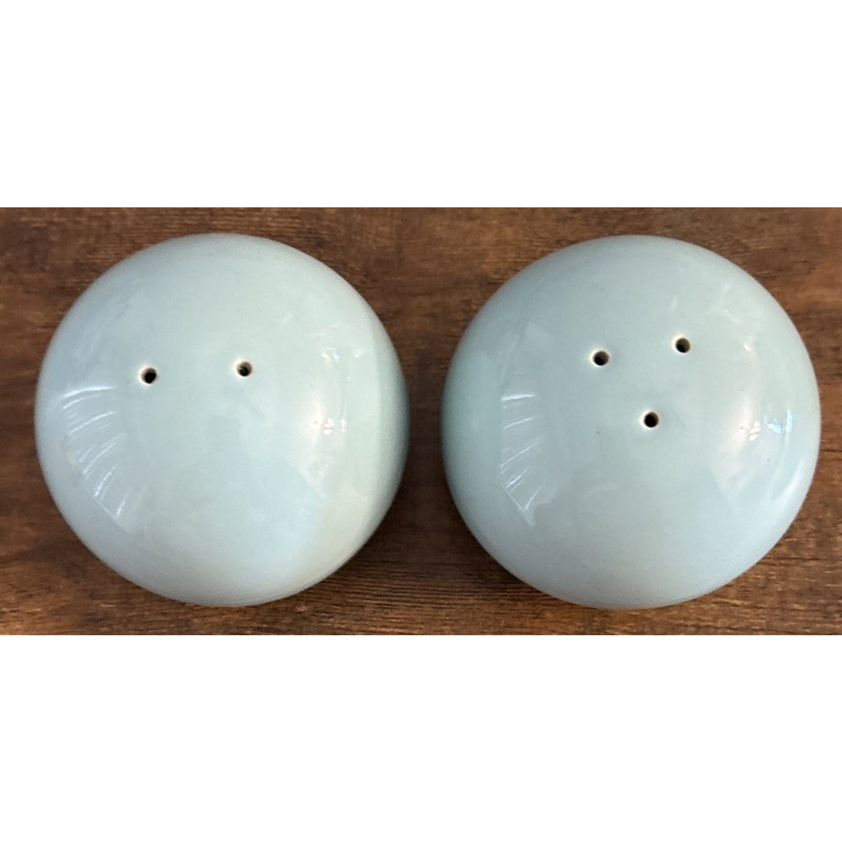 Vintage Japan Ceramic Sphere MCM Salt and Pepper Shakers Blue Gloss Glaze - Pair