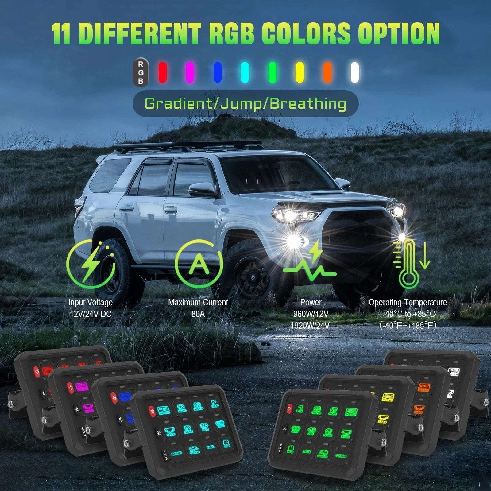 Universal 12 Gang Car Truck Boat RGB Switch Panel LED Circuit Control Kit 12/24V