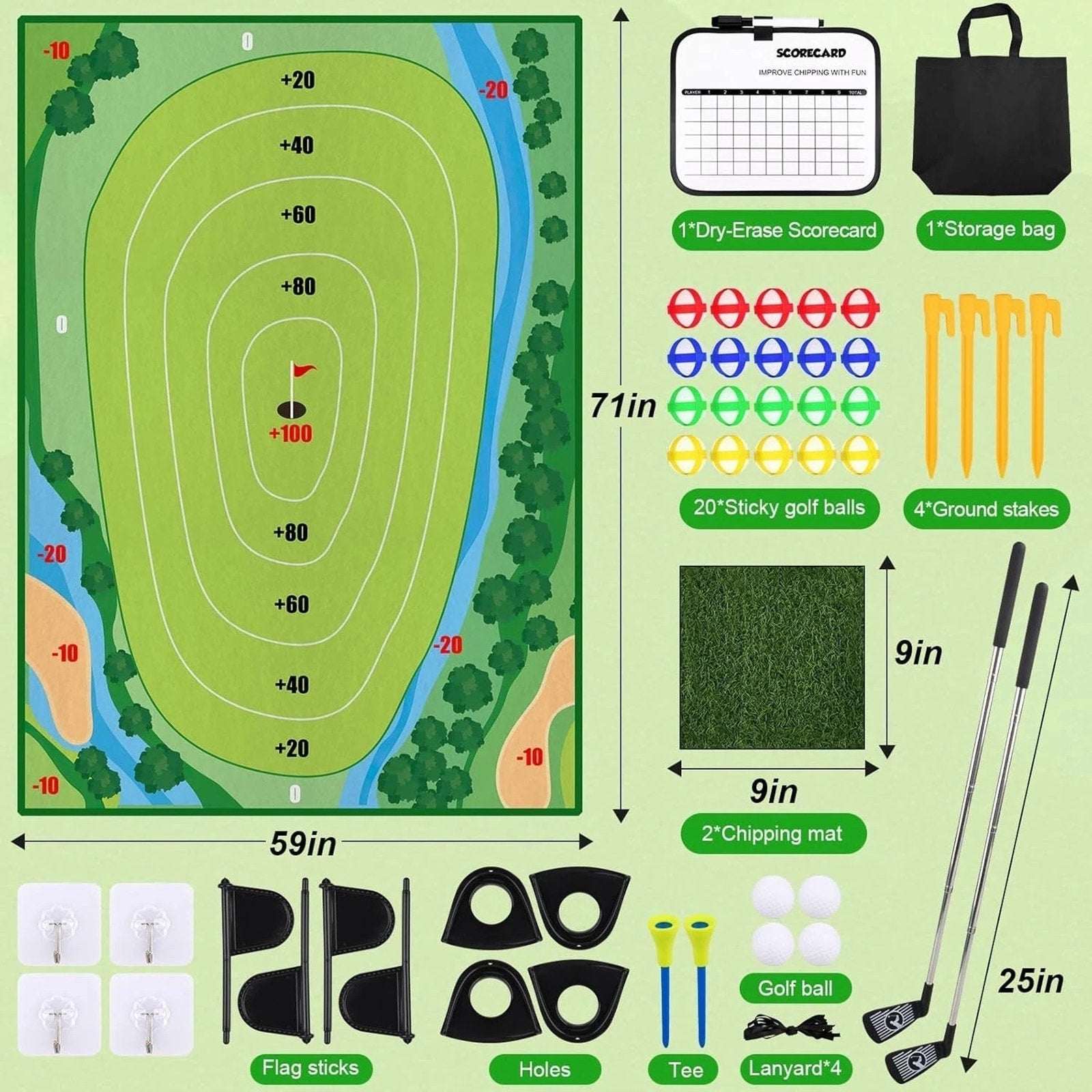 Golf Chipping Game Portable Sticky Golf Target Practice Set Indoor/Outdoor 3Mode