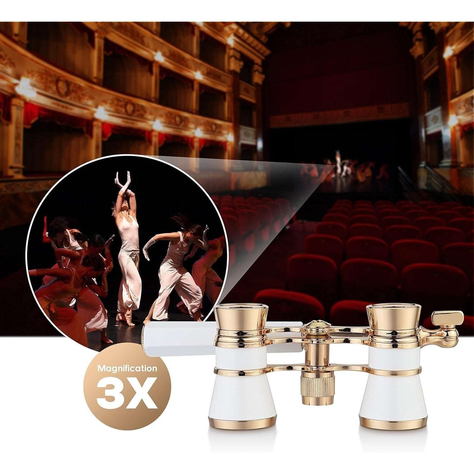 Retro 3X25 Opera Glasses Compact Metal Theater Binoculars with Adjustable Handle