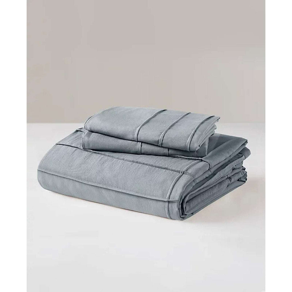King Size 3PC PORTER Soft Washed Cotton Pinch Pleated Duvet Set Slate Gray/Blue
