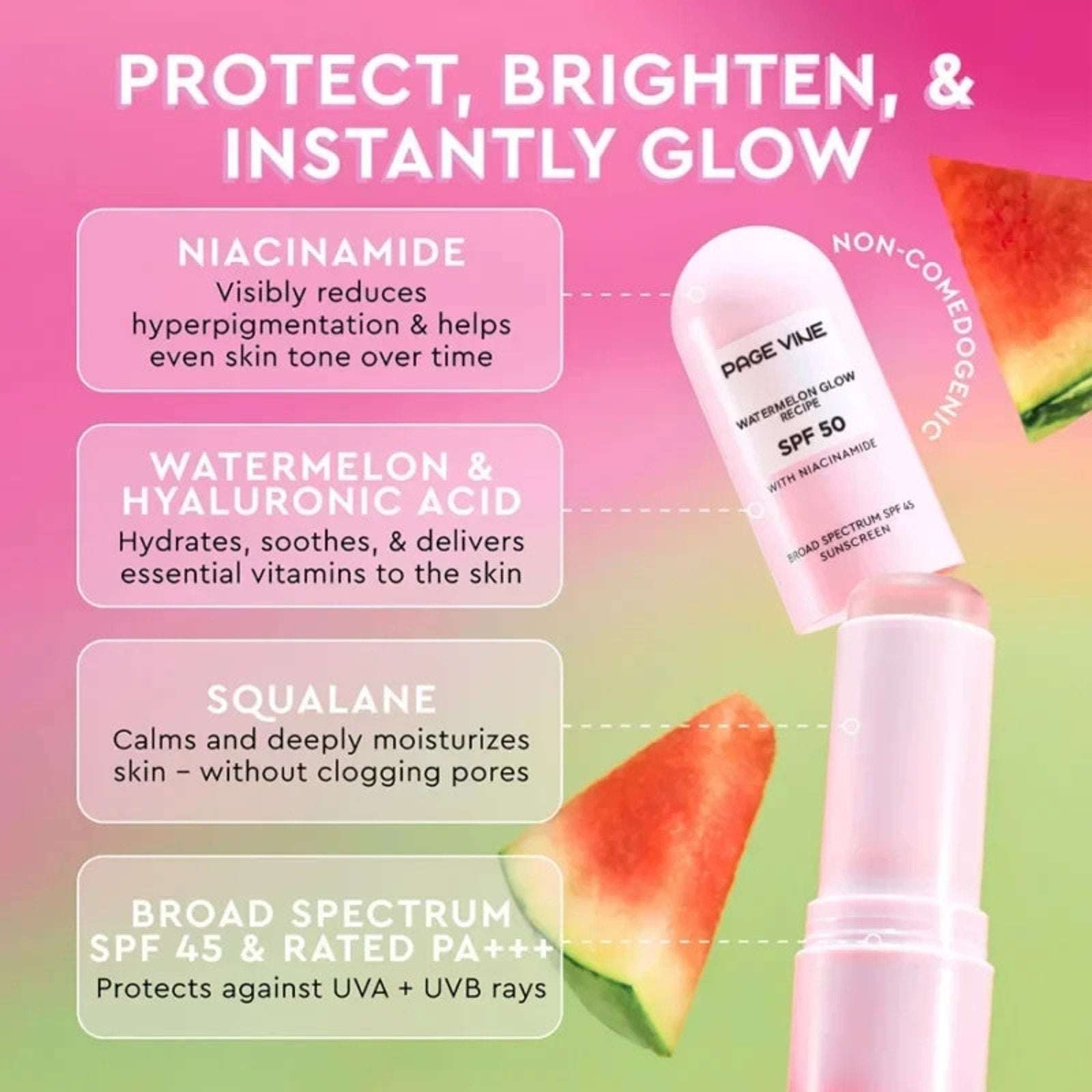 PageVine Watermelon Glow Recipe Dew Balm SPF 50 with Niacinamide .58 oz Stick