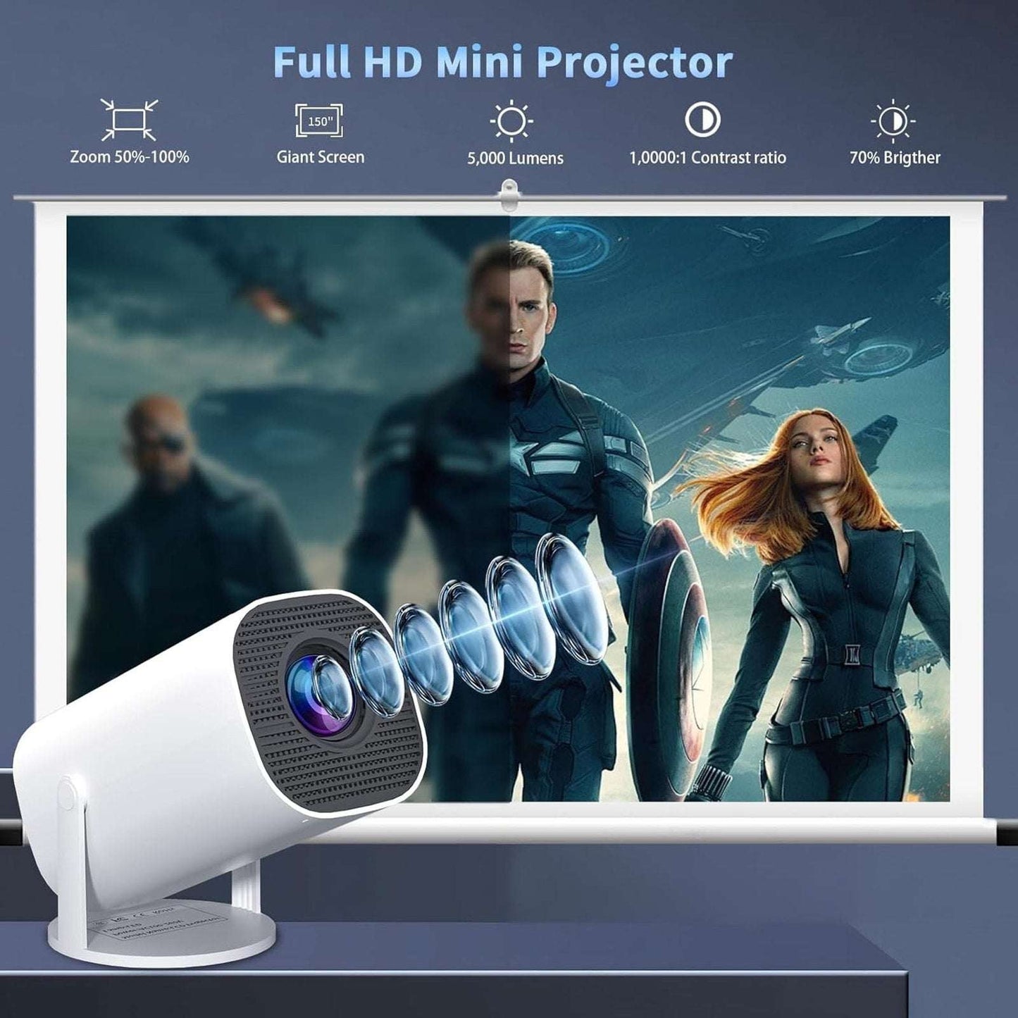 Mini Projector w/ WiFi & Bluetooth, Portable Supports 4K/8K with Android System