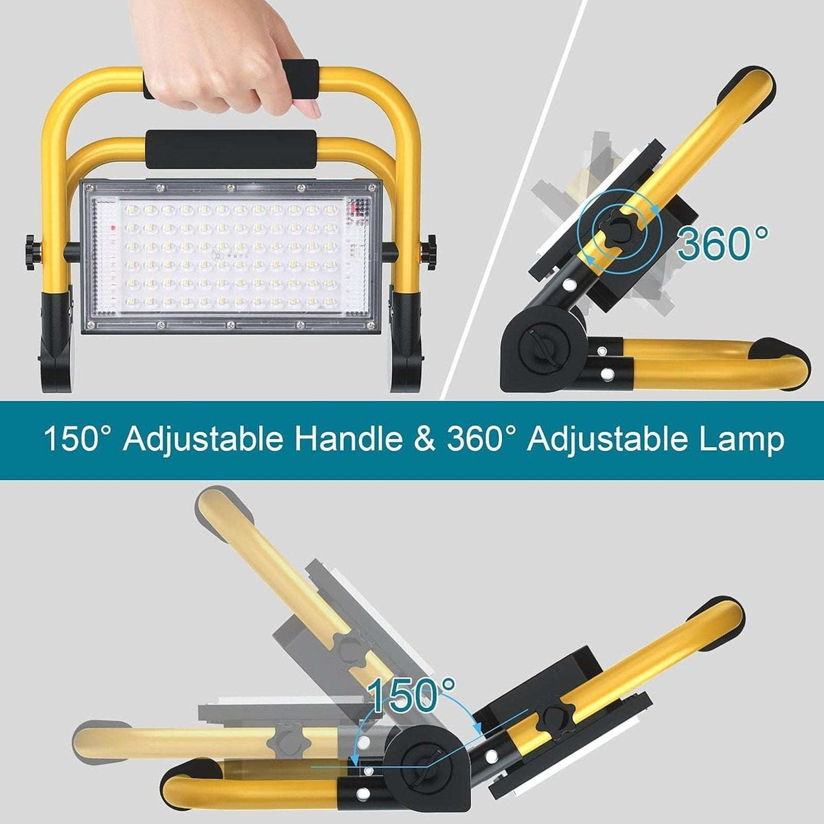80W Solar LED Work Light 8000lm 13500mAh Rechargeable Battery Stand Timer Remote