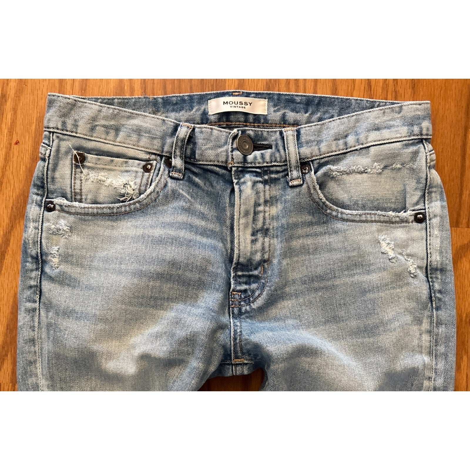 MOUSSY Vintage Blue Distressed High Waist Jeans Size 26 Japan Made