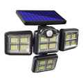 Solar Powered Motion Sensor LED Lights Outdoor 4 Head Adjustable Angle w/ Remote