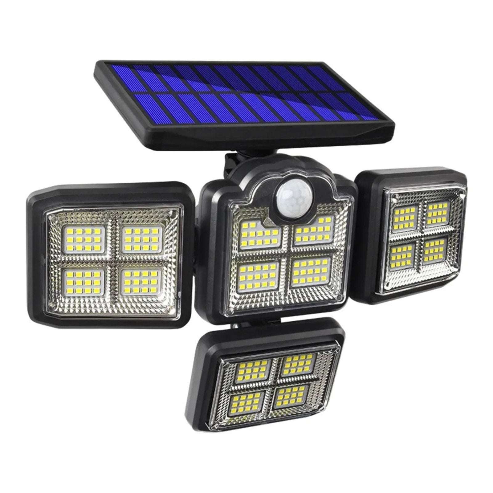 Solar Powered Motion Sensor LED Lights Outdoor 4 Head Adjustable Angle w/ Remote