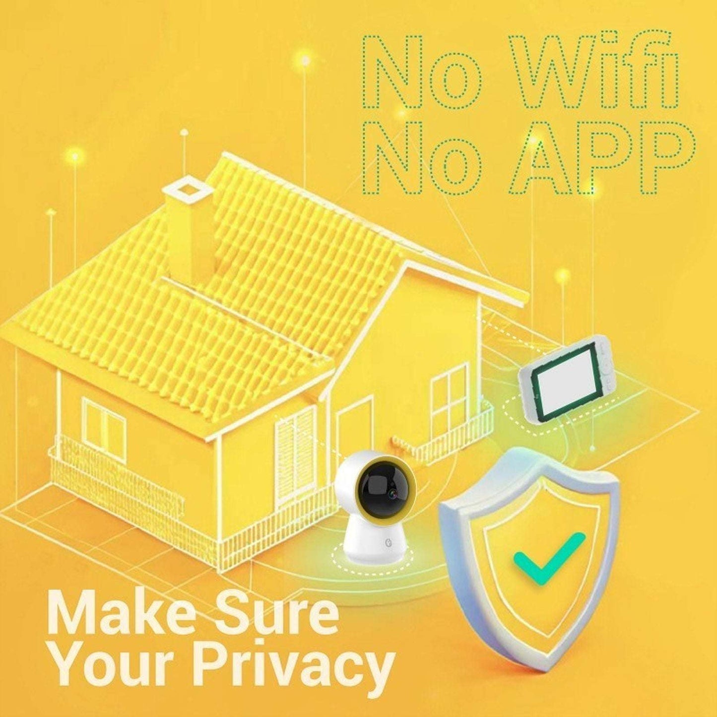 Ellie Baby Pro NON-Wifi AI Smart Baby Monitor w Audio, Cry Detect, Virtual Fence