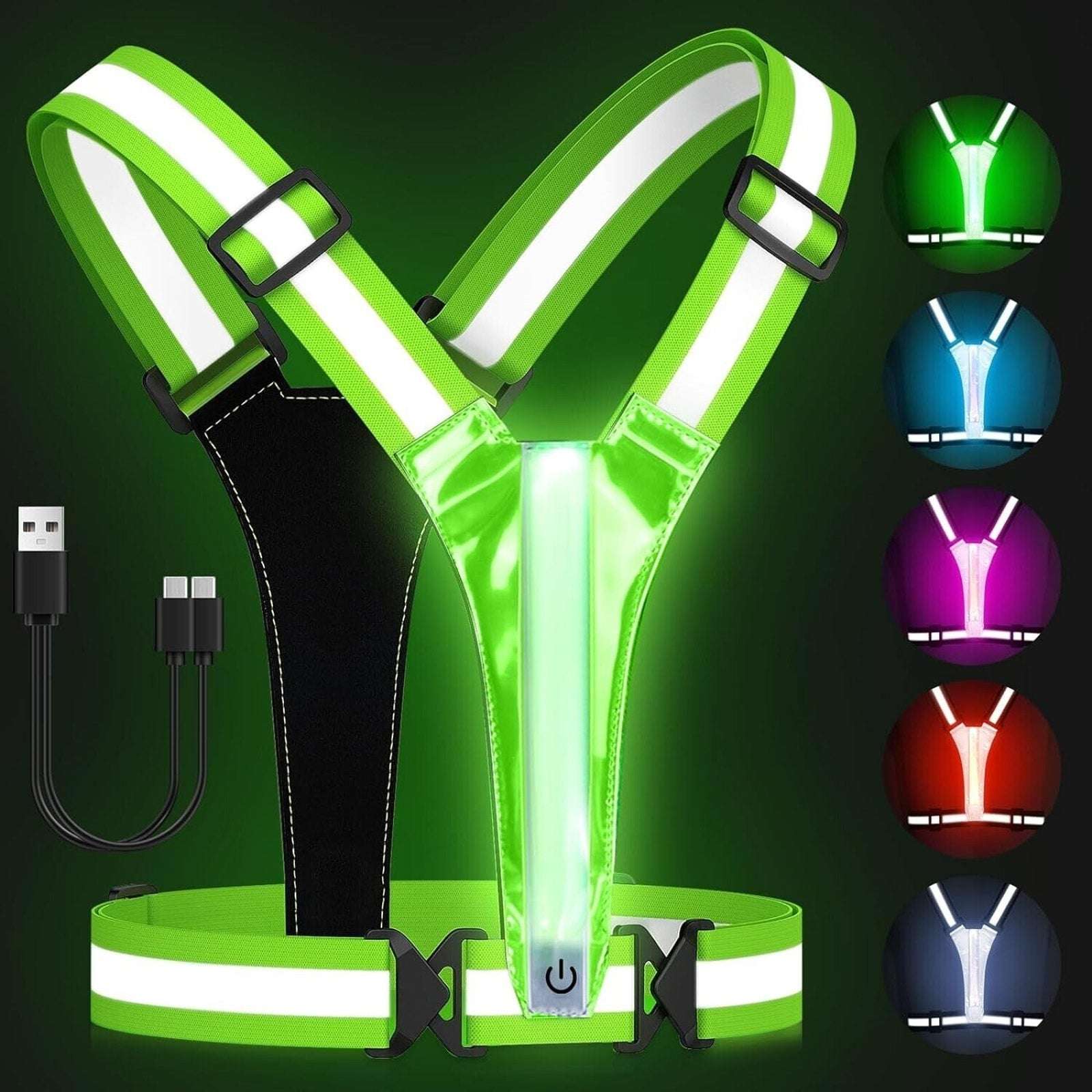 ZACRO LED Reflective Light Up Vest Running Cycling Gear, Rechargeable, 5 Colors