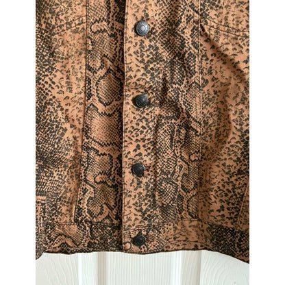 Free People Trucker Brown Snake Print Denim Jacket Size M Medium