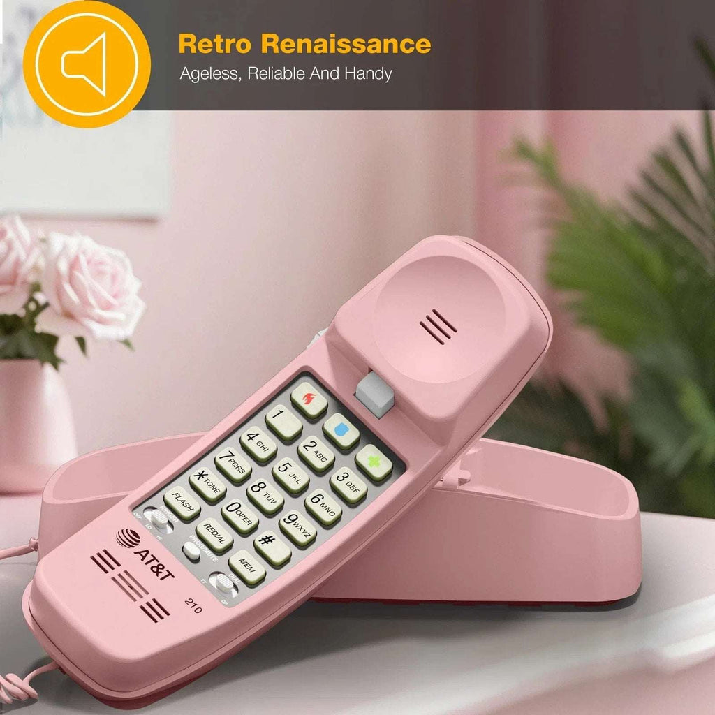 AT&T TRIMLINE 210 Retro Corded Home Phone, No AC Power Required, Pink