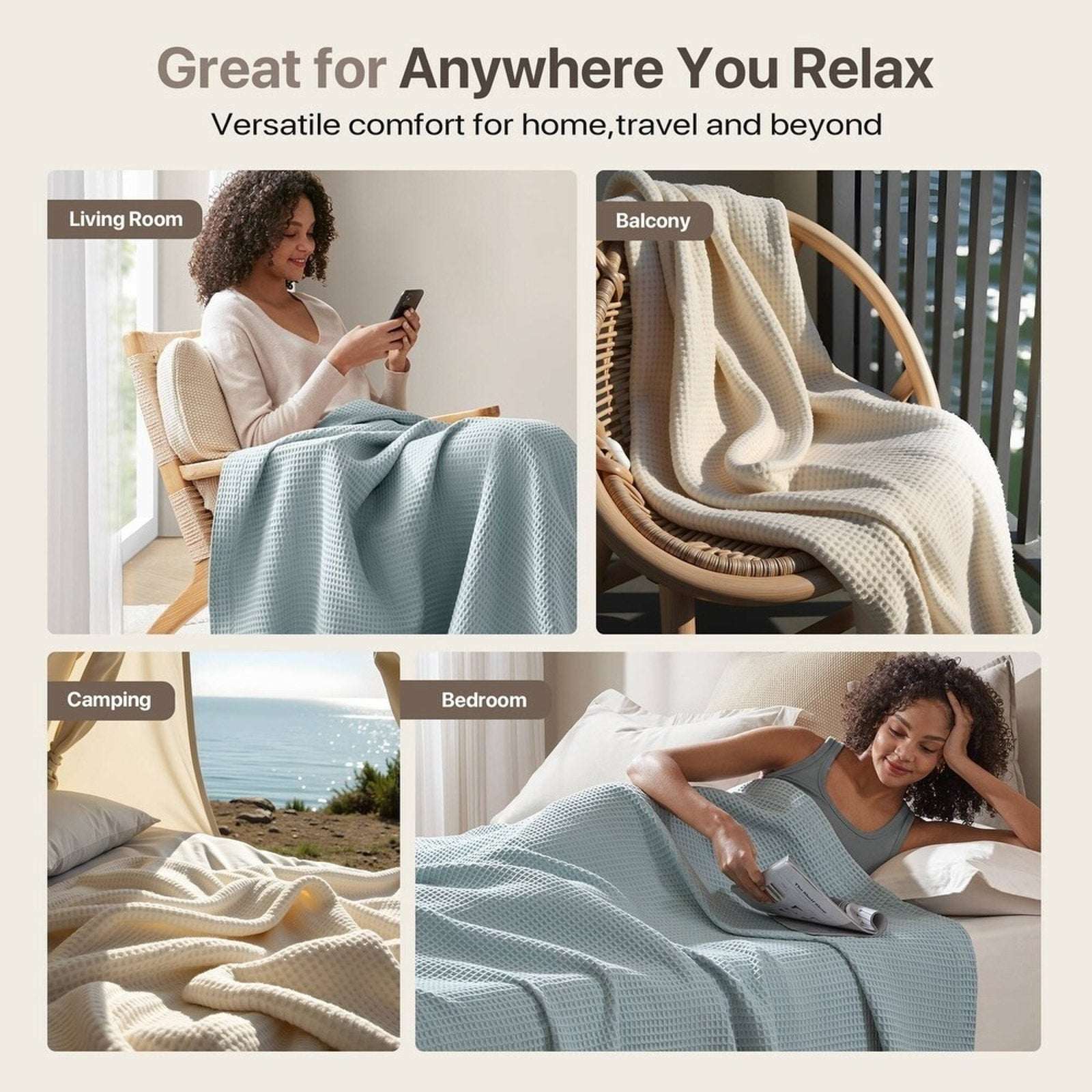 Madison Park 100% Cotton Ultra Soft Breathable Waffle Blanket Full/Queen - Aqua