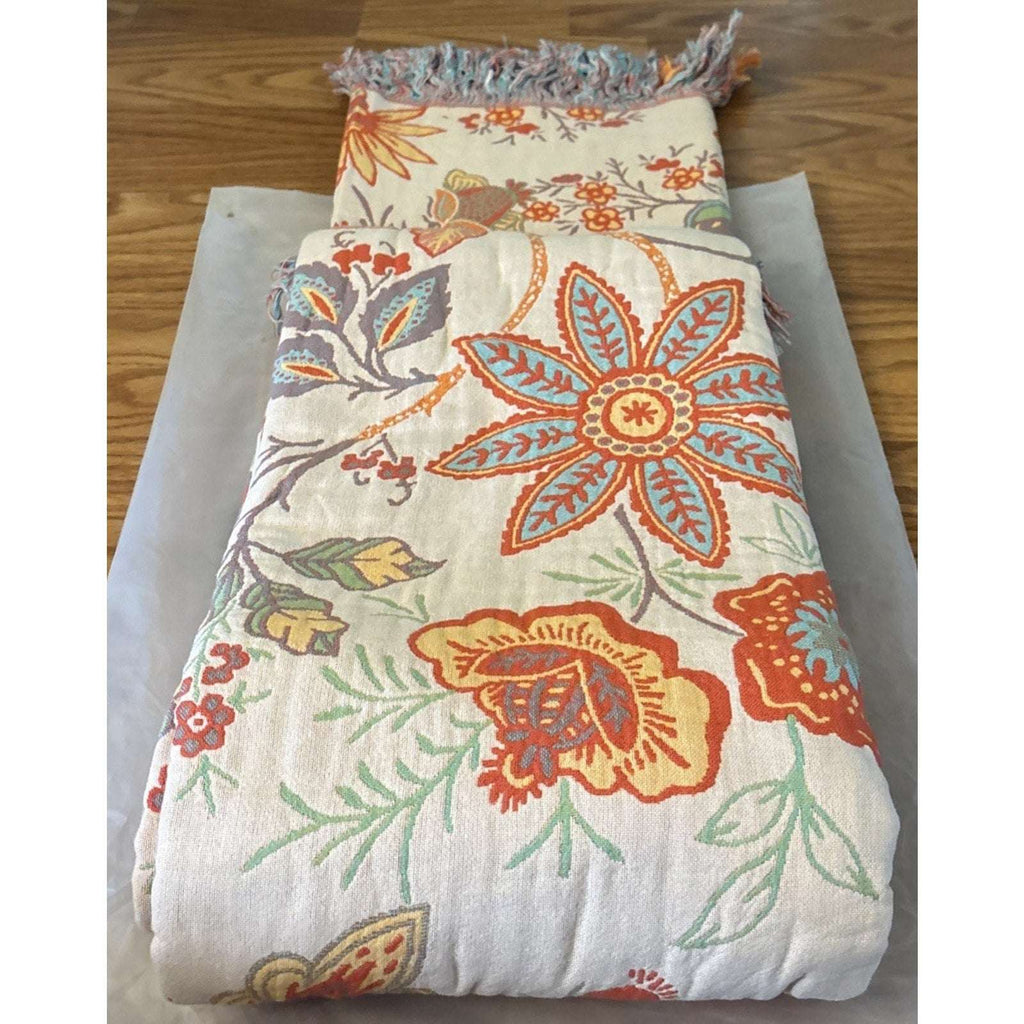 Casa & Beyond Cotton Floral Boho Reversible Blanket 91" x 98" + 4 Pillow Shams