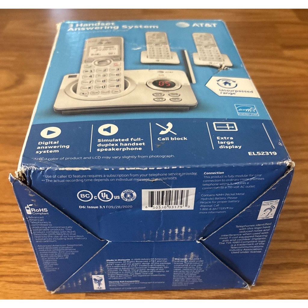 AT&T EL52319 DECT 6.0 Cordless Phone System with Answering Machine 3 Handsets