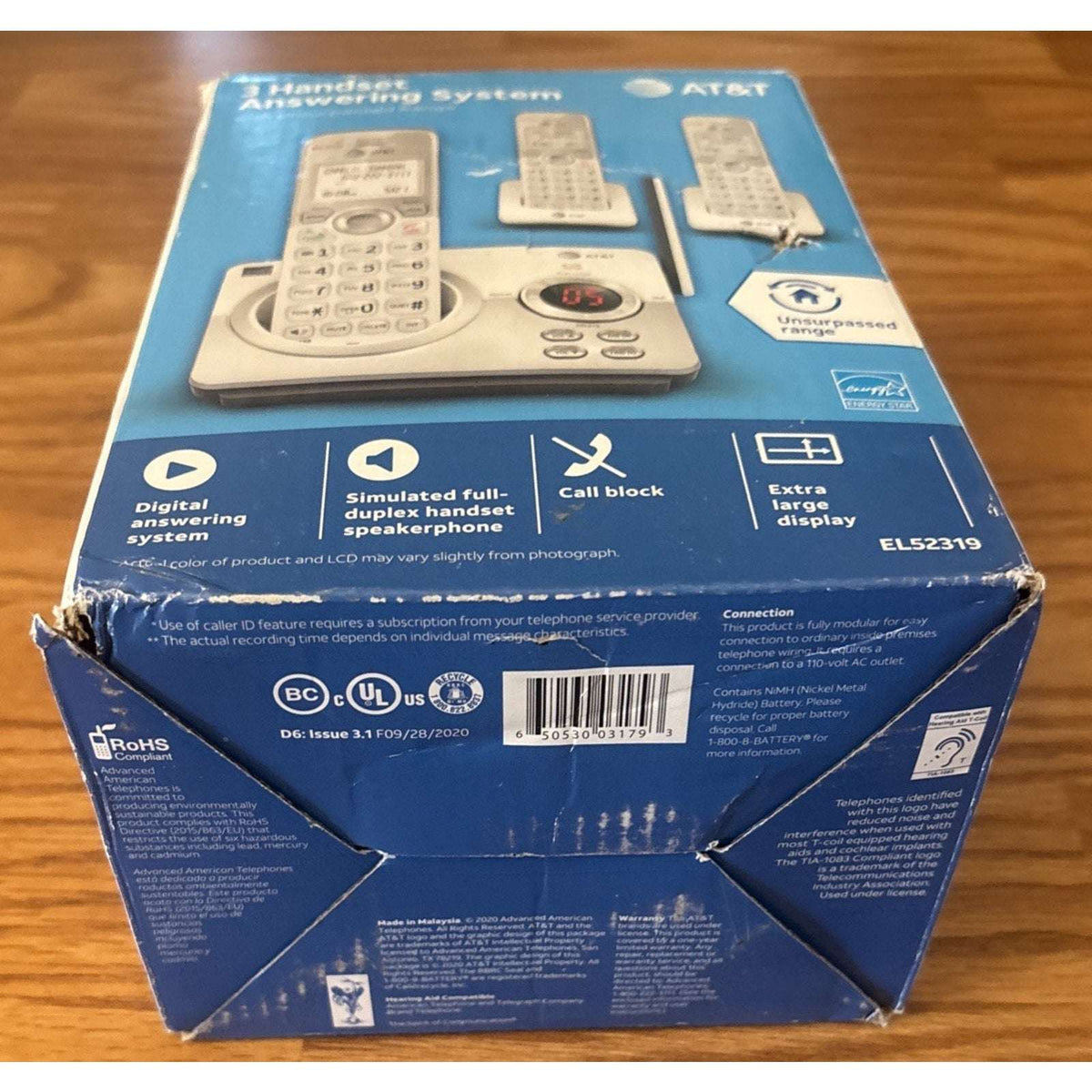 AT&T EL52319 DECT 6.0 Cordless Phone System with Answering Machine 3 Handsets