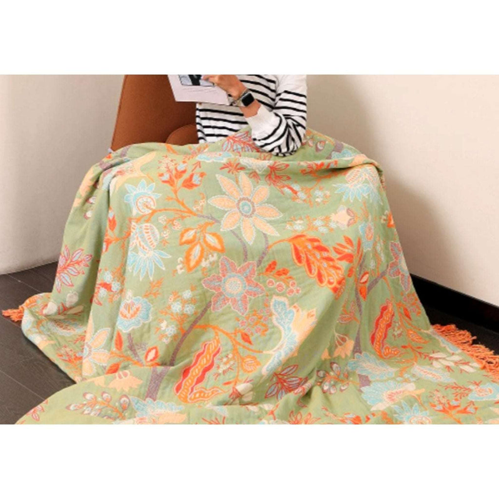 Casa & Beyond Cotton Floral Boho Reversible Blanket 91" x 98" + 4 Pillow Shams