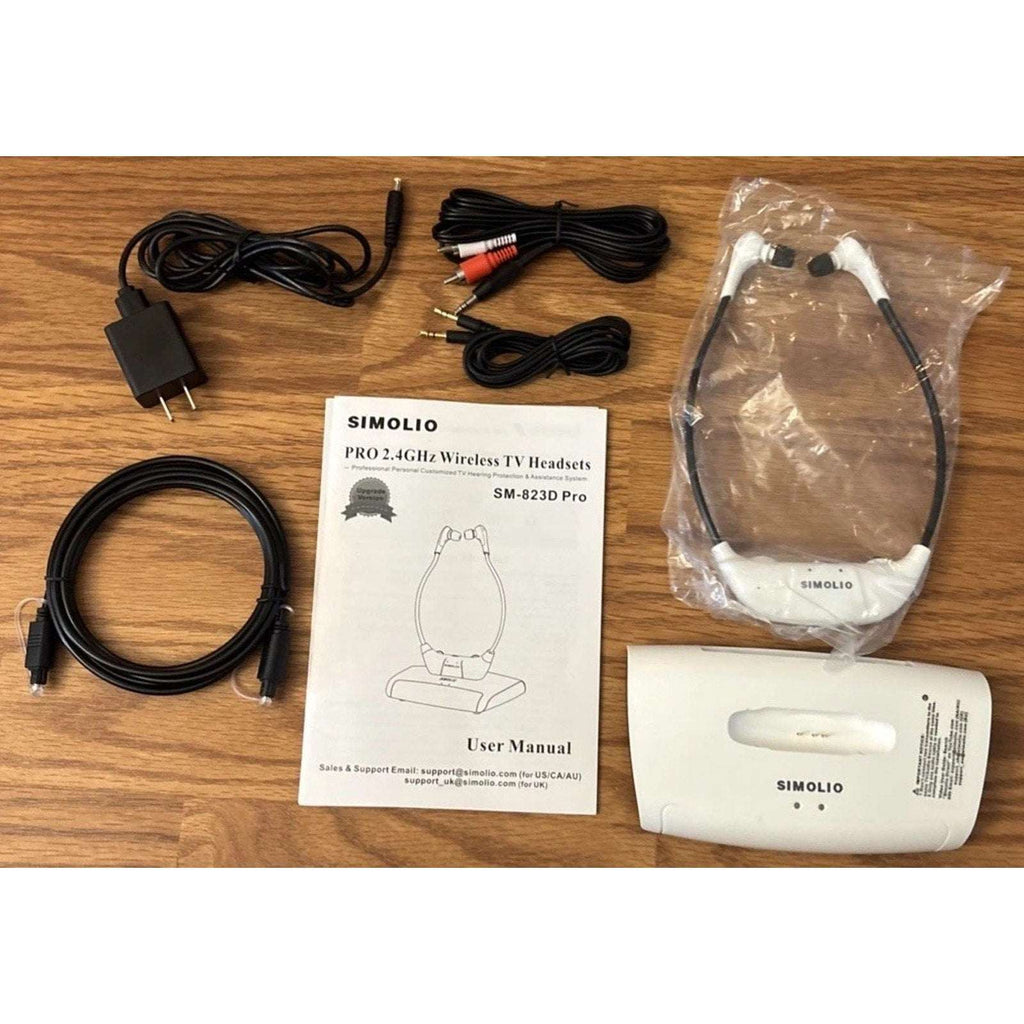 SIMOLIO 2.4GHz Wireless TV Headset for Hearing Impaired SM-823D PRO For Any TV