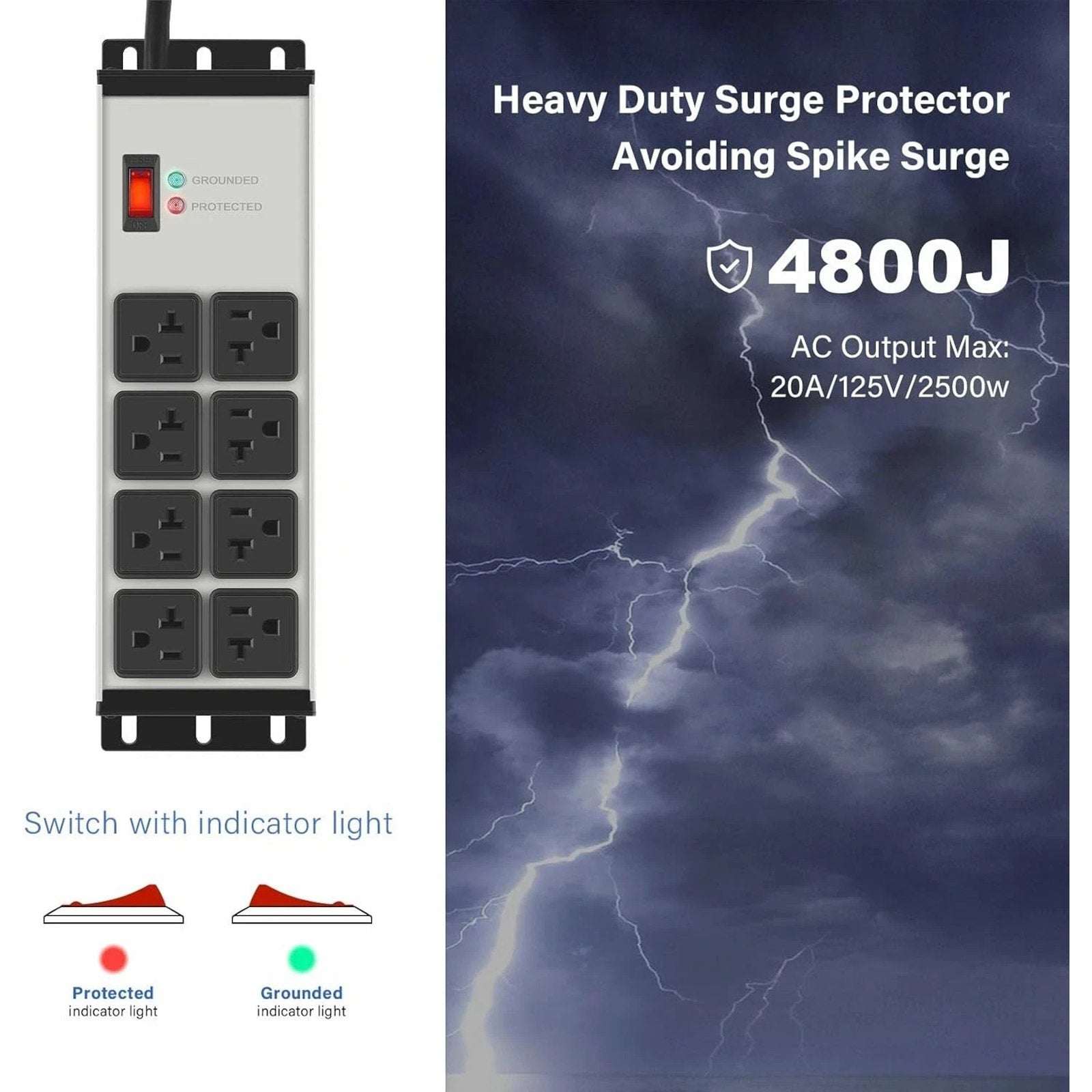 Heavy Duty Power Strip Surge Protector 20 AMP 8 Outlets 12 Gauge 20Ft Industrial